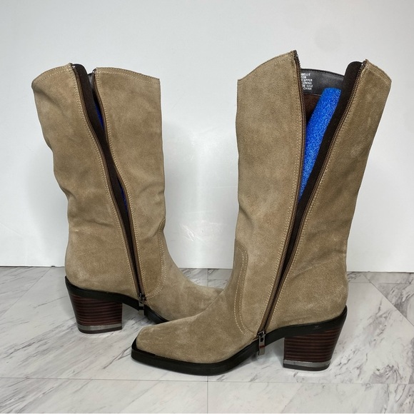 Vince Camuto Babellie Tan Gray Suede Square Toe Western Boots 8M - Picture 6 of 14
